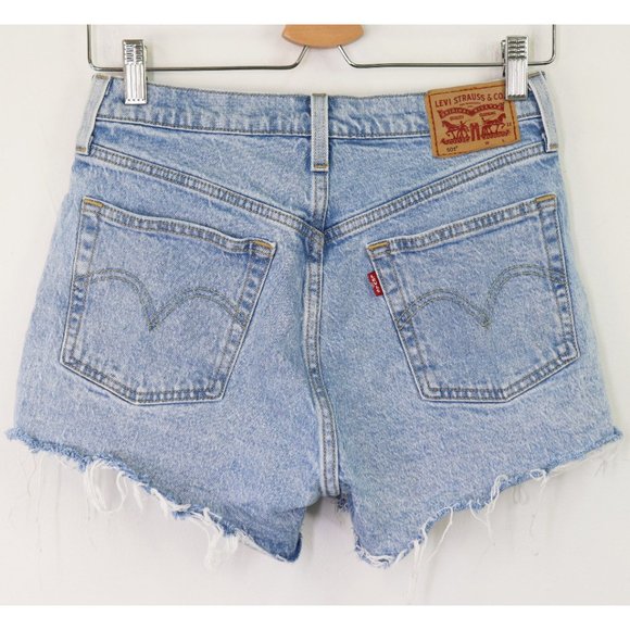 Levi's 501 High Rise Shorts Distressed Stretch Denim Button Fly Tango Light Wash - Picture 7 of 7